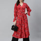 Jompers Women Coral Red & Black Ethnic Motifs Printed Angrakha Anarkali Kurta ( JOK 1374 Pink )