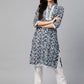 Jompers Women Navy Blue & Off White Ethnic Motifs Printed Kurta ( JOK 1375 Blue )