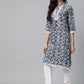 Jompers Women Navy Blue & Off White Ethnic Motifs Printed Kurta ( JOK 1375 Blue )