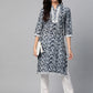 Jompers Women Navy Blue & Off White Ethnic Motifs Printed Kurta ( JOK 1375 Blue )