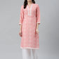 Jompers Women Pink & Off White Floral Printed Kurta ( JOK 1375 Pink )