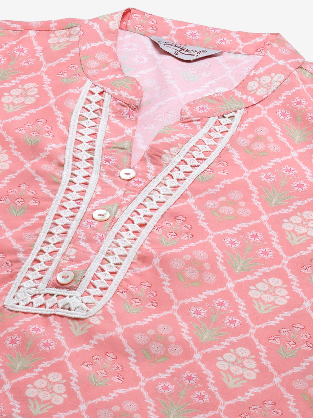 Jompers Women Pink & Off White Floral Printed Kurta ( JOK 1375 Pink )