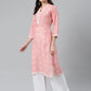 Jompers Women Pink & Off White Floral Printed Kurta ( JOK 1375 Pink )