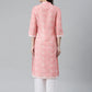 Jompers Women Pink & Off White Floral Printed Kurta ( JOK 1375 Pink )