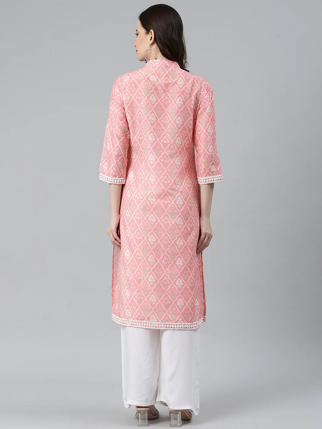 Jompers Women Pink & Off White Floral Printed Kurta ( JOK 1375 Pink )