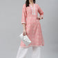Jompers Women Pink & Off White Floral Printed Kurta ( JOK 1375 Pink )