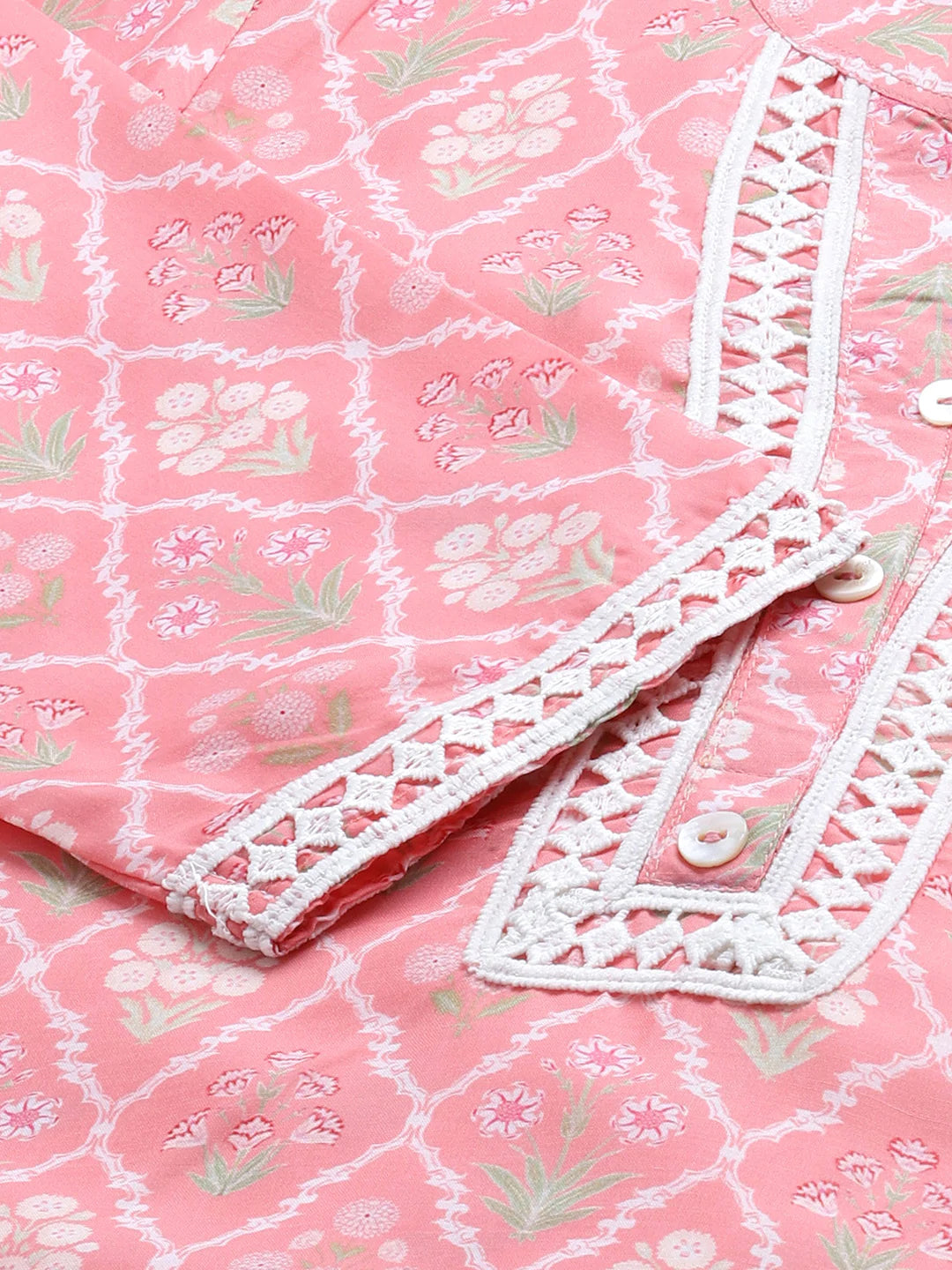 Jompers Women Pink & Off White Floral Printed Kurta ( JOK 1375 Pink )