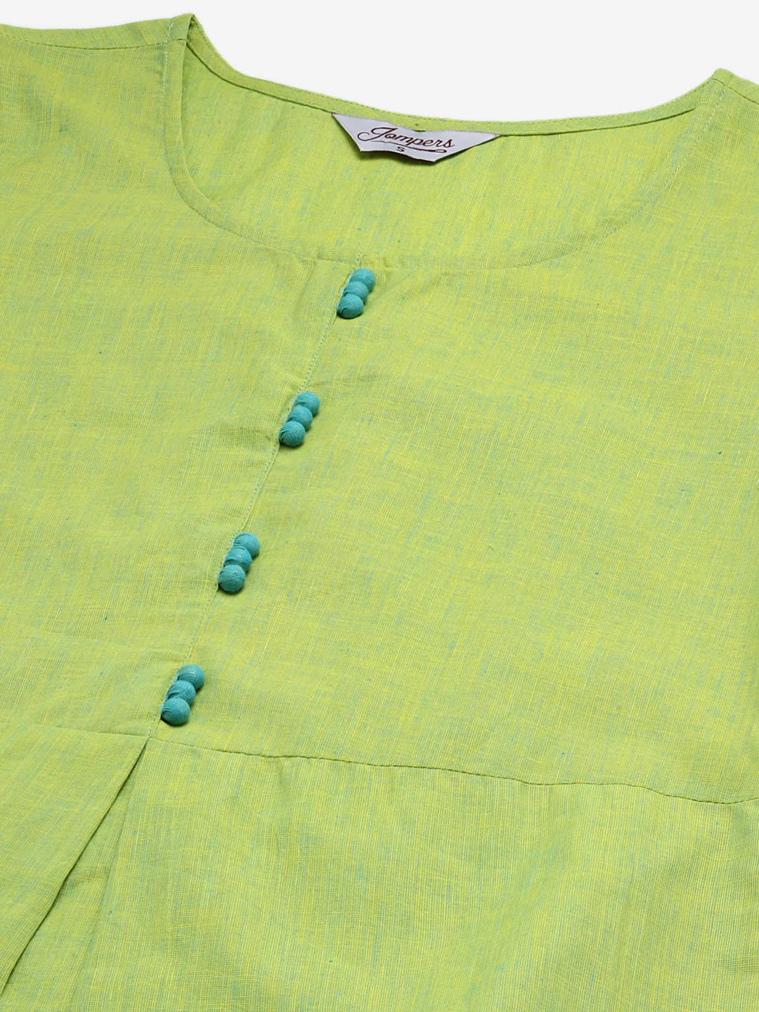 Jompers Women Green Woven Design Pure Cotton Straight Pleated Kurta ( JOK 1376 Green )