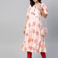 Jompers Women Pink & Red Floral Printed A-Line Kurta ( JOK 1378 Peach )
