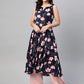 Jompers Women Navy Blue & Pink Floral Printed A-Line Kurta ( JOK 1380 Blue )