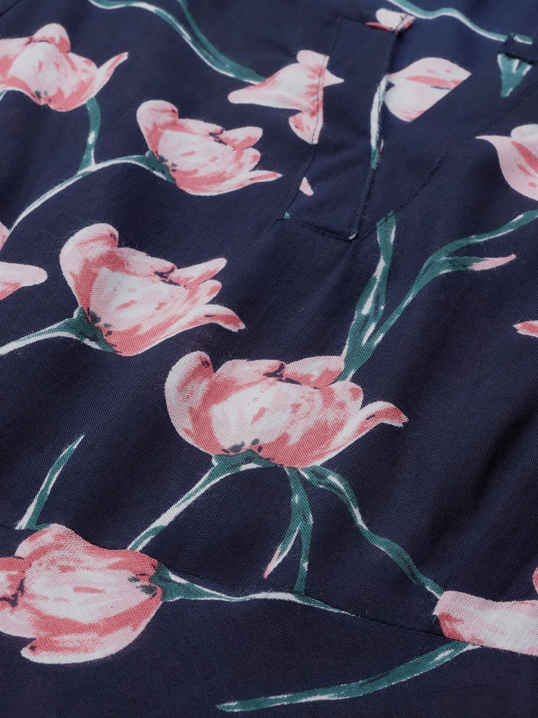 Jompers Women Navy Blue & Pink Floral Printed A-Line Kurta ( JOK 1380 Blue )