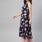 Jompers Women Navy Blue & Pink Floral Printed A-Line Kurta ( JOK 1380 Blue )