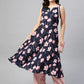 Jompers Women Navy Blue & Pink Floral Printed A-Line Kurta ( JOK 1380 Blue )