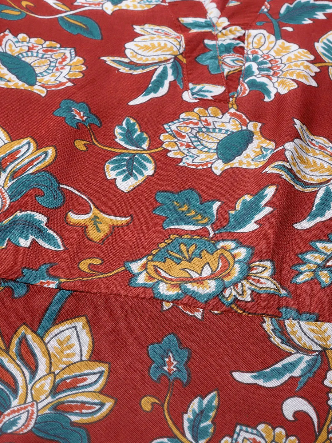 Jompers Women Maroon & Blue Ethnic Motifs Printed Flaired Kurta ( JOK 1380 Maroon )