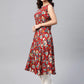 Jompers Women Maroon & Blue Ethnic Motifs Printed Flaired Kurta ( JOK 1380 Maroon )
