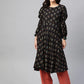 Jompers Women Black & Mustard Yellow Floral Printed A-Line Kurta ( JOK 1381 Black )