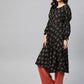 Jompers Women Black & Mustard Yellow Floral Printed A-Line Kurta ( JOK 1381 Black )