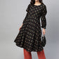 Jompers Women Black & Mustard Yellow Floral Printed A-Line Kurta ( JOK 1381 Black )