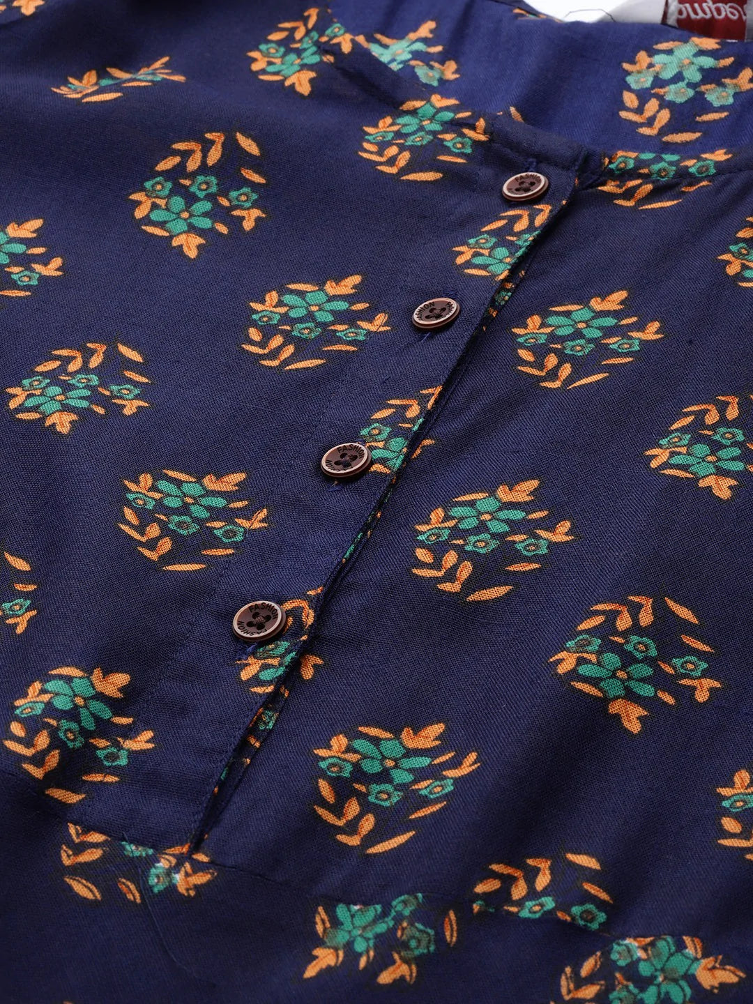 Jompers Women Navy & Mustard Yellow Floral Printed A-Line Kurta ( JOK 1381 Navy )