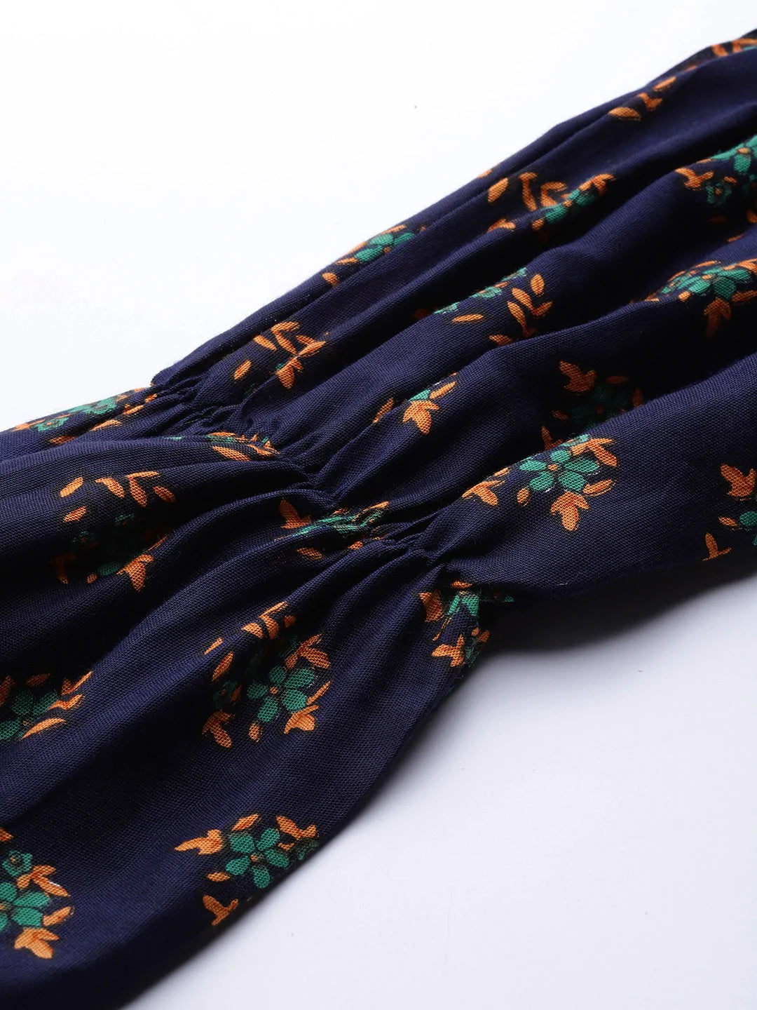 Jompers Women Navy & Mustard Yellow Floral Printed A-Line Kurta ( JOK 1381 Navy )