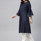 Jompers Women Navy Blue & White Polka Dots Print Bell Sleeves Anarkali Kurta ( JOK 1382 Navy )