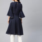 Jompers Women Navy Blue & White Polka Dots Print Bell Sleeves Anarkali Kurta ( JOK 1382 Navy )