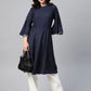 Jompers Women Navy Blue & White Polka Dots Print Bell Sleeves Anarkali Kurta ( JOK 1382 Navy )