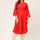 Jompers flared sleeves, pom-pom lace flared kurta ( JOK 1382 Red )