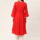 Jompers flared sleeves, pom-pom lace flared kurta ( JOK 1382 Red )