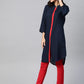 Jompers Women Navy Blue & Red Solid A-line Kurta ( JOK 1385 Navy )