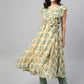 Jompers Women Beige, Blue & Green Floral Printed Georgette Kurta ( JOK 1388 Blue )