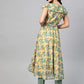 Jompers Women Beige, Blue & Green Floral Printed Georgette Kurta ( JOK 1388 Blue )