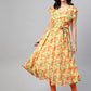 Jompers Women Beige, Orange & Green Floral Printed Georgette Kurta ( JOK 1388 Orange )