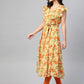 Jompers Women Beige, Orange & Green Floral Printed Georgette Kurta ( JOK 1388 Orange )