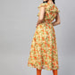 Jompers Women Beige, Orange & Green Floral Printed Georgette Kurta ( JOK 1388 Orange )