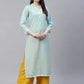 Jompers Women Blue & Off White Pure Cotton Ethnic Motifs Printed Kurta ( JOK 1389 Blue )