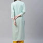 Jompers Women Blue & Off White Pure Cotton Ethnic Motifs Printed Kurta ( JOK 1389 Blue )
