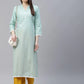 Jompers Women Blue & Off White Pure Cotton Ethnic Motifs Printed Kurta ( JOK 1389 Blue )