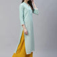 Jompers Women Blue & Off White Pure Cotton Ethnic Motifs Printed Kurta ( JOK 1389 Blue )