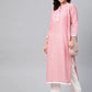 Jompers Women Pink & Off White Pure Cotton Ethnic Motifs Printed Kurta ( JOK 1389 Peach )