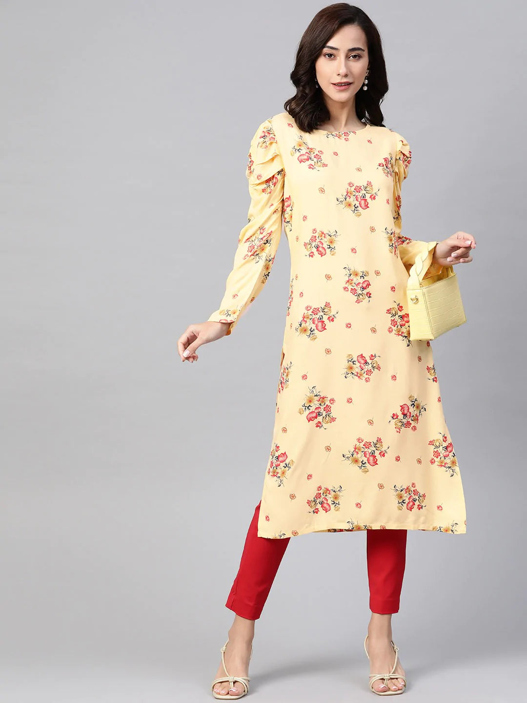 Jompers Women Yellow & Red Floral Printed Kurta ( JOK 1392 Yellow )