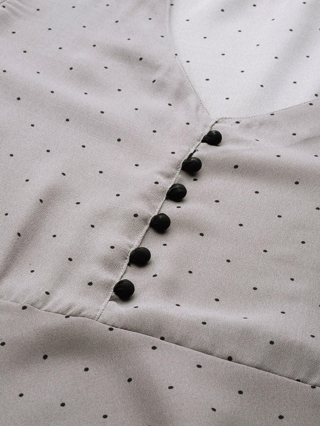 Jompers Women Grey & Black Polka Dots Printed Flaired Kurta ( JOK 1396 Grey )