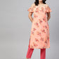 Jompers Women Peach-Coloured & Grey Floral Print Off-Shoulder Straight Kurta ( JOK 1397 Orange )