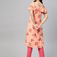 Jompers Women Peach-Coloured & Grey Floral Print Off-Shoulder Straight Kurta ( JOK 1397 Orange )