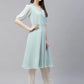 Women Turquoise Blue Woven Design Flared Kurta ( JOK 1403 Blue )