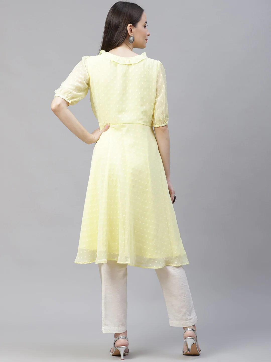 Women Yellow Woven Design Flared Kurta ( JOK 1403 Yellow )