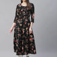Women Black Floral Printed Floral Anarkali Kurta ( JOK 1406 Black )