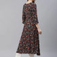 Jompers Women Black & Orange Floral Printed Floral Kurta ( JOK 1407 Black )
