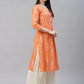 Women Orange & Grey Ethnic Motifs Printed Block Print Kurta with Box Pleate ( JOK 1408 Orange )