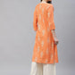 Women Orange & Grey Ethnic Motifs Printed Block Print Kurta with Box Pleate ( JOK 1408 Orange )